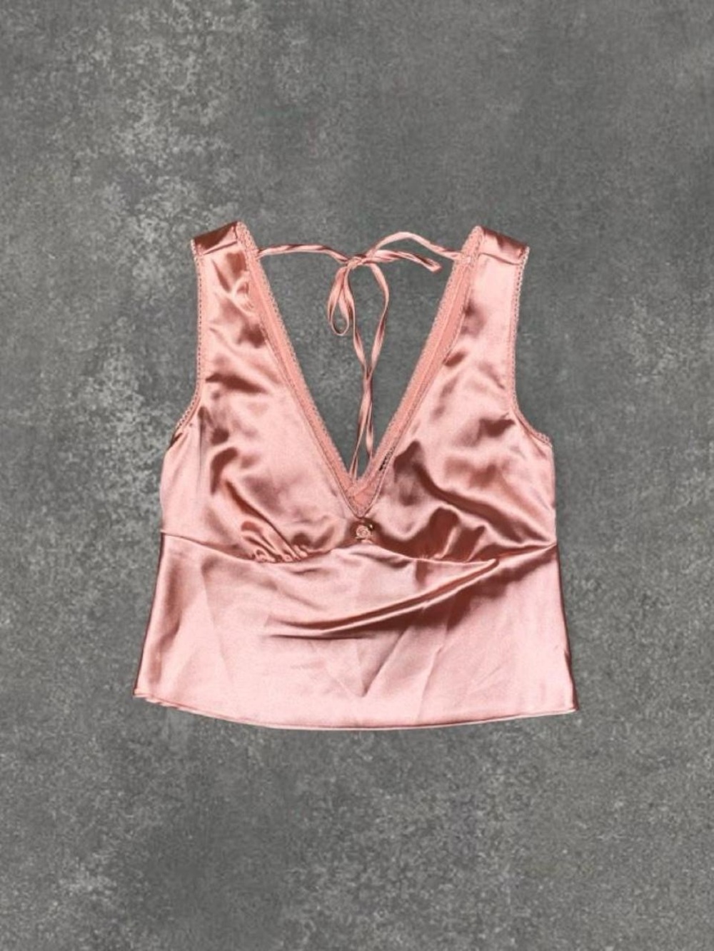 Satin Deep V Tie-Back Camisole in Rose Pink
